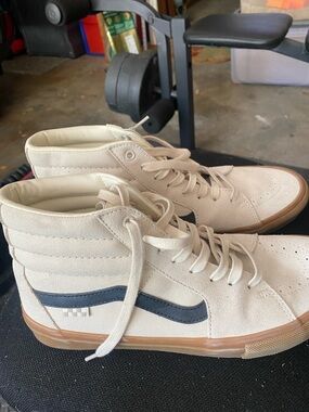 Canvas High-Top Men's Sneakers in Cream with Black Accent